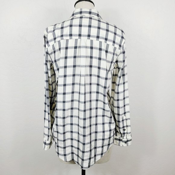 Marine Layer Shirt M Black White Plaid Button-Front Collared Long Sleeve Top - Picture 2 of 7